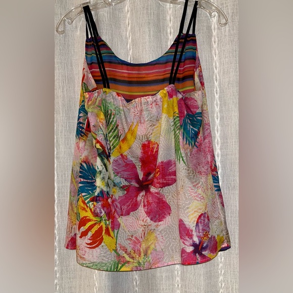 Reversible, sleeveless top, floral and rainbow striped. Sz Small - Picture 3 of 9
